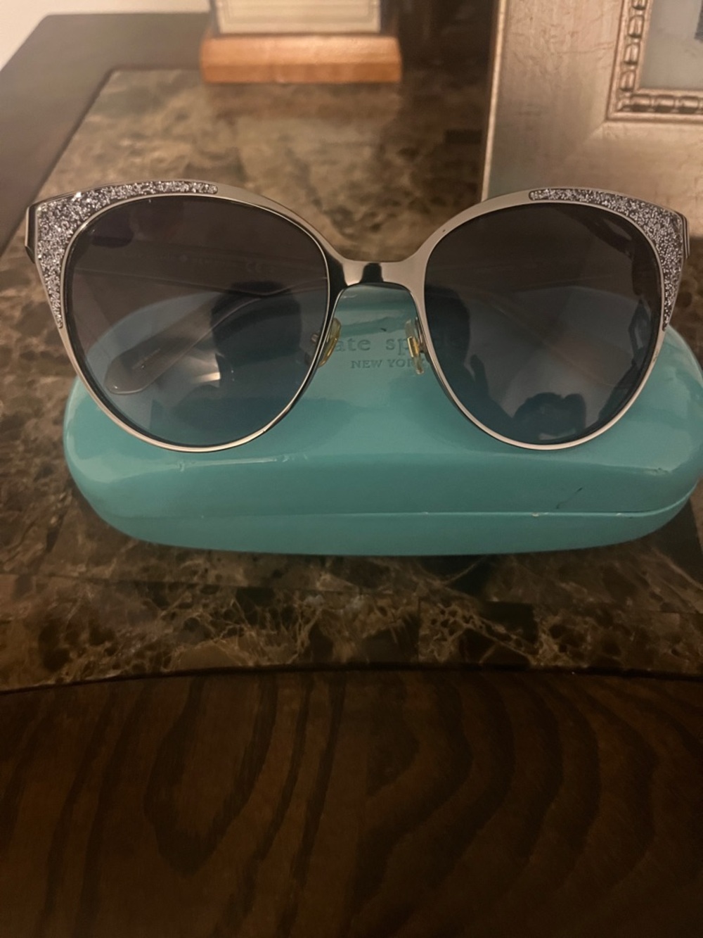 Kate Spade Women's Silver Cat-Eye Sunglasses with Blue Gradient Lenses